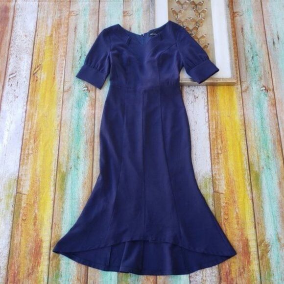 Modcloth Liza Luxe Navy Blue Fitted Wiggle Pencil Pin Up Midi Sheath Dress S - Picture 2 of 8